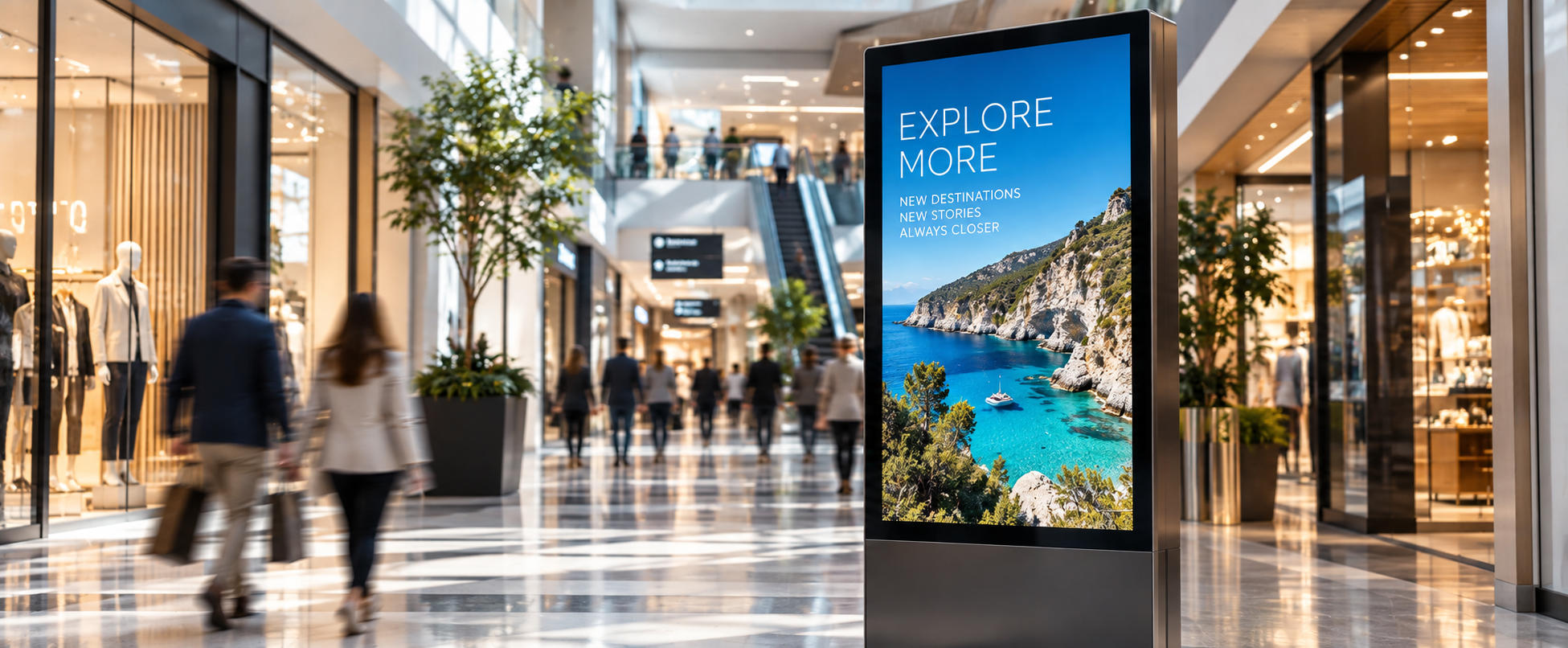 Soluție Digital Signage cu display-uri profesionale într-un spațiu comercial